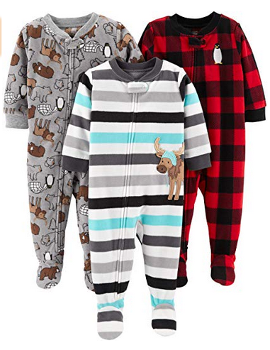 Simple Joys by Carter's Boys' 3-Pack Loose Fit Flame Resistant Fleece Footed Pajamas